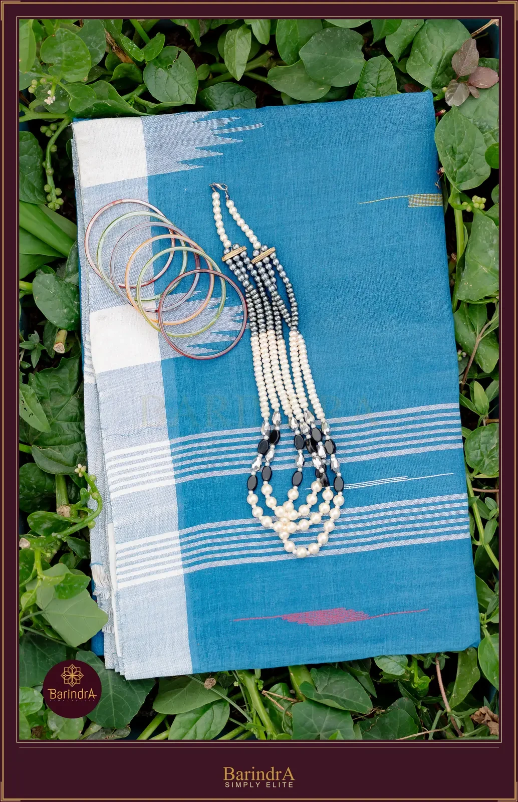 Monipuri Teal Blue saree from Barindra